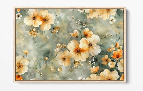 Toile fleurs jaunes de qualité supérieure cadre chêne clair - 2