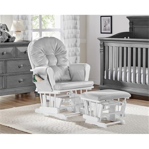 Image of Suite Bebe Mason Nursery Rocking Chair with Ottoman, Wooden Glider for Baby Nursing, Smooth Gliding Rocker, Light Grey and White