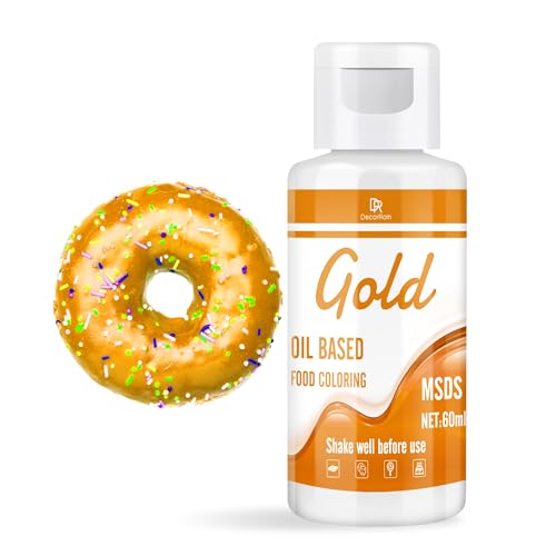 Fettlösliche Lebensmittelfarbe für Schokolade - 60ml Ölbasis Lebensmittelfarben für Fondant, Torten Dekoration, Backen - Flüssige Food Coloring für Kakaobutter, Buttercream, Kuchen (Gold)