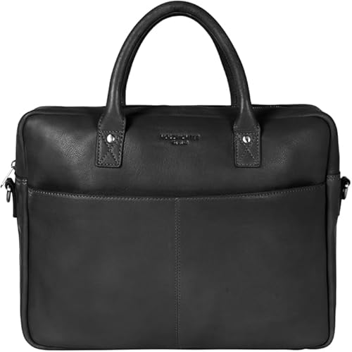 HOLZRICHTER Berlin - Große Aktentasche aus Leder (No 1-1), 30 x 39 x 10 cm Laptoptasche für Herren, Hochwertiges 15" Briefcase für die Arbeit, Businesstasche (Schwarz)