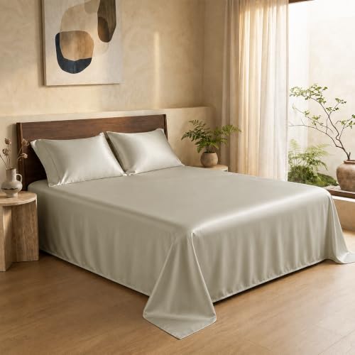 Image of HOMEMONDE 100% Bamboo King Size Flat Bedsheet with 2 Pillow Covers | 300 TC Luxury Cooling Bed Sheet | Ultra Soft, Breathable & Moisture Wicking | (Taupe, 108x108 Inches)