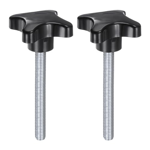 Image of sourcing map 2pcs Star Knobs M10 x 80mm Male Thread Plastic 4-Star Stud Knob Hand Tightening Clamping Screw Replacement Threaded Handle, Black