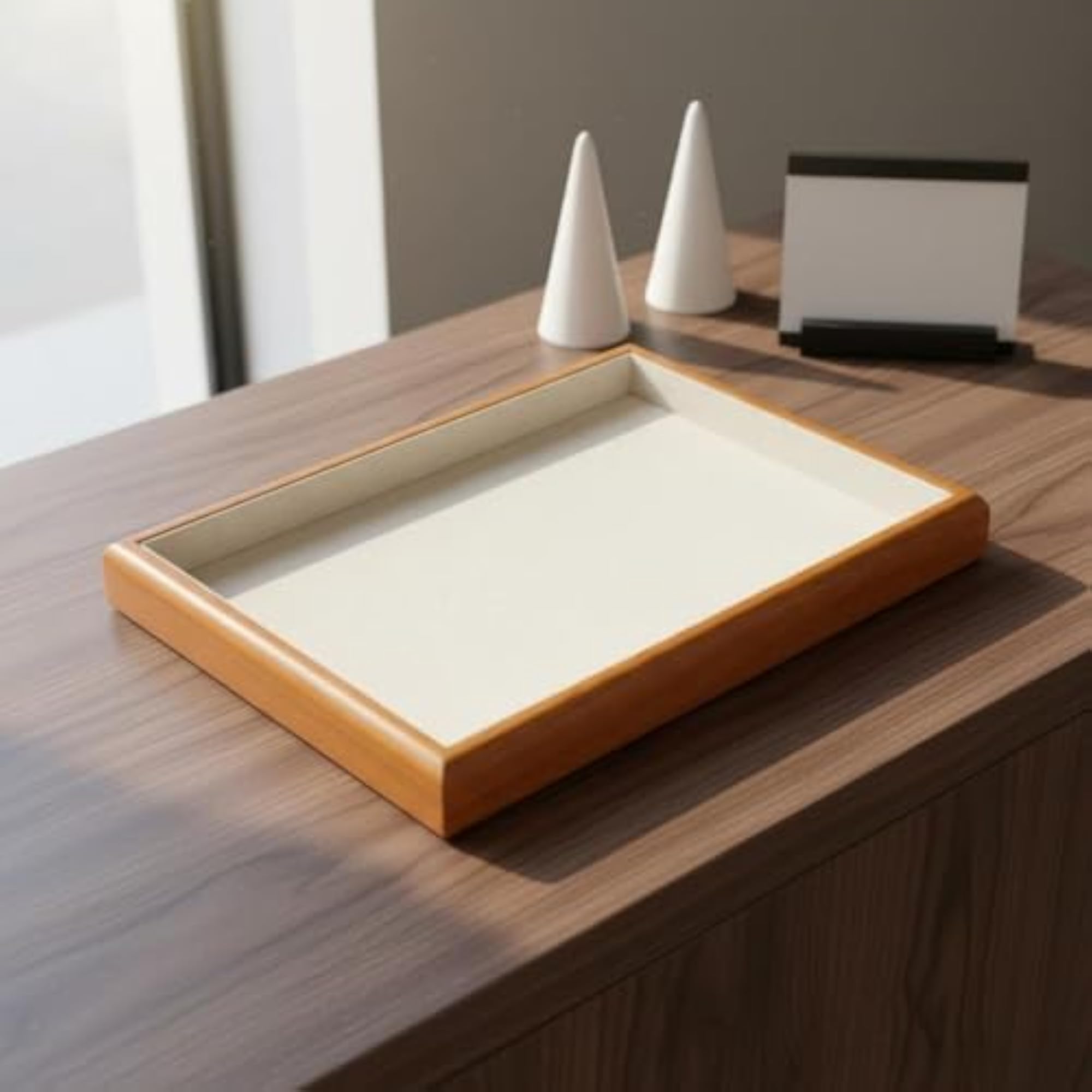 Solid Wood Frame Linen Band Holder Tray, 6 Grid