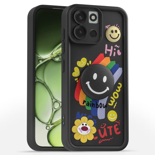 Image of Pikkme Back Cover for OnePlus Nord 6 5G | Soft Silicone| Cute Rainbow Smile & 3D Cartoon Flower Design | Shockproof Raised Camera Protection Bumper Case (Black)
