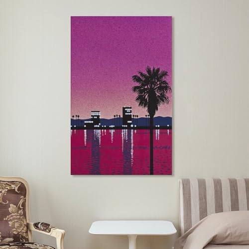 Coucher de soleil par Hiroshi Nagai : affiche rétro et poster de paysage urbain tropical sur toile