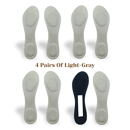 Image of CB 4-Pairs of Cloth Surface Sponge Inserts Invisible Slim Lightweight Insoles Liners, Ball of Foot Pain Relief Cushion, Barefoot Support, 3 /4 Length for Women's Shoes 5-8, Style B, Light-Gray