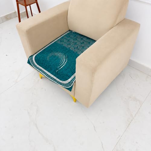 Image of Homerz Premium Chenille Fabric Sofa Cover | Soft, Durable & Dustproof | Decorative Couch Cover (Ghoomar Teal, 1 Seater, Only Seat Cover)