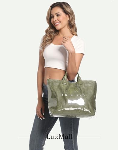 Image of PVC Tote Bag Gifts for Women Large Tote Purse Kraft Paper Letter Print Hobo Handbags for Work Beach Shopping Travel
