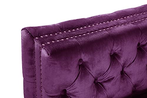 Iconic Home Da Vinci Velvet Modern Contemporary Button Tufted With Silver Nailhead Trim Silvertone Metal Y-Leg Left Facing Sectional Sofa, Purple #TOP7