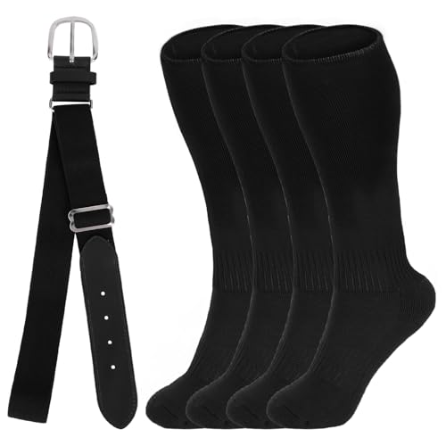 Baseball Socks and Belt Combo Set 2 Pairs Elastic Softball Socks and 1 Adjustable Belt for Youth and Adult