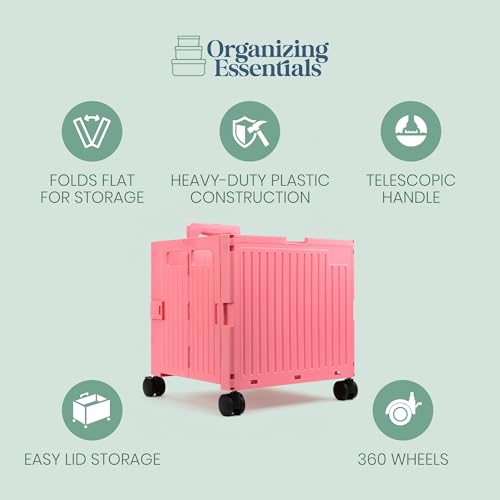 Chariot de courses pliable et organisateur de bureau rose multi-usage