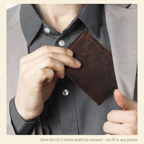 real leather mens trifold wallet rfid blocking slim minimalist front pocket - thin amp stylish with id window in gift box