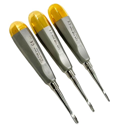 3 Pack Dental Elevator Straight 3mm + 4mm + 5mm Root Tip Gouge Elevator Lightweight Hollow Handle Proximator Tooth Extraction Elevator Pick - German Stainless Steel