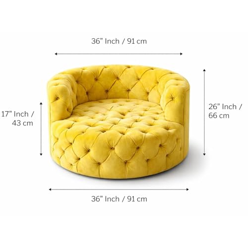 Image of SOFALIZE - Modern Barrel Accent Round Sofa with Pillows, Oversized Arm Chair, Cozy Club Chair for Bedroom, Living Room, Lounge, Hotel & Office Hallways, Yellow, 127cm x 127cm x 80cm