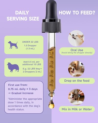 Beruhigungsmittel für Hunde – Beruhigungs-Tropfen für Hunde bei Trennungsangst, Feuerwerk, Stürmen, Bellen, Schlafhilfe, Hunde-Angstlösung mit L-Tryptophan, L-Theanin, Kamille, Vitaminen, 60 ml