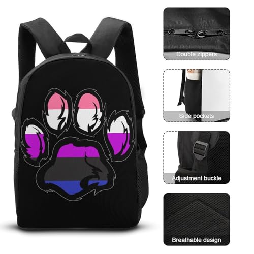 Paw Genderfluidity Flag Large Travel Backpacks Carry on Backpack Weekender Bag with 2 Storage Pockets for Men And Women3