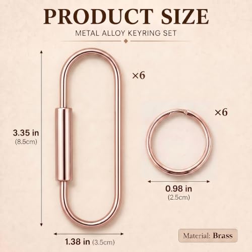Image of WILLBOND Brass Carabiner Key Ring Locking Screw Carabiner Clips Round Key Rings Keychain Kit for Handbags Purse Bag Charm