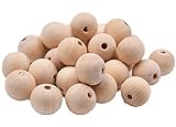 Round Wood Beads,25mm Natural Wood Beads Round Ball Wooden Loose Beads Unfinished Wood Spacer Beads...