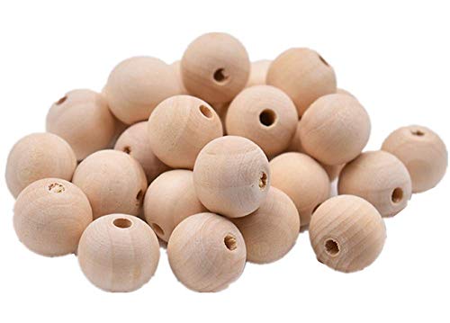 Hewnda Hewnda 35330299 Lot de 100 perles rondes en bois naturel de 25 mm pour loisirs créatifs, fournitures artistiques, bracelets faits à la main Cover