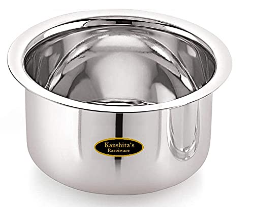 Kanshita's Rasoiware Stainless Steel Patila/Tope/Pot Silver- 4 Liter (Gas Bottom Friendly)