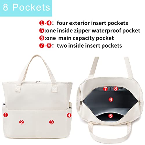 Waterproof Beach Tote Pool Bags For Women Ladies Extra Large Gym Tote Carry On Bag With Wet Compartment For Weekender Travel (Solid Beige) #TOP2