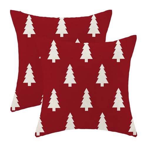 BETGINY Christmas Pillow Covers 16X16 Inch Pack of 2, Red and White Christmas Tree Geometric Decorative Throw Pillow Linen Winter Xmas Pillow Cases Cushion for Bedroom Home Sofa