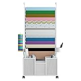 FHSLKXIM Freistehender Geschenkpapierwagen, Hoher Bänderständer Mit Scherenhalter, Drahtkorb Und Universalrollen, Bänderorganizer Für Bastelraum Und Geschenkartikelgeschäft, Weiß, 100 X 170 cm