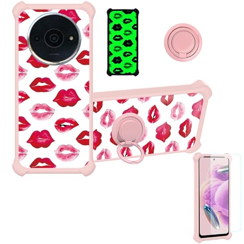 jioeuinly Case Compatible for Poco C61 Phone Case Cover [with Tempered Glass Screen Protector][Hard PC + Soft Silicone][Ring Support] [Luminous Effect] YGF-HC