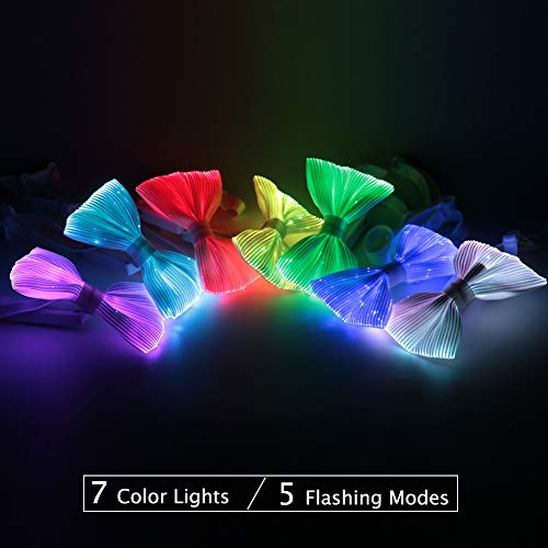 Teczero 7 Color Lights Led Light Up Bow Tie,Rechargeable Flash Optical Luminous Novelty Bowtie For Rave Festival Party (White) #TOP4