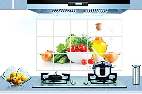 Jaamso Royals Fruits and Vegetable Design Oil Proof Decal Heat-Resistant Aluminum Foil Kitchen Tile Wall Sticker (45 CM X 75 CM) 1