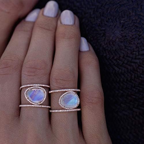Gziweuwi Moonstone Rings for Women Elegant Lady's Engagement Ring 14K Rose Gold Plated Irregular Moonstone Ring Micro Paved Zircon Elegant Ring for Women 9