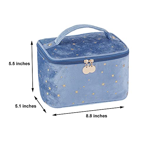 Hoyofo Velvet Makeup Bag With Handle Cosmetic Bags With Makeup Brush Holder Travel Make Up Bag For Women, A Blue #TOP4