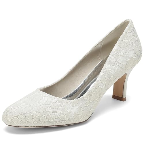 Chaussures de mariage à talons bas en dentelle ivoire pour un mariage de rêve inoubliable