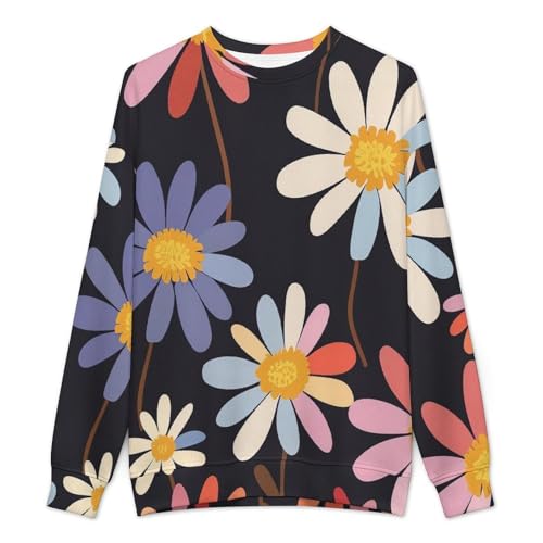 MoBlinko Sweaters for Men Pink Purple Daisy Mens Crewneck Sweater Long Sleeve Lightweight Pullover2