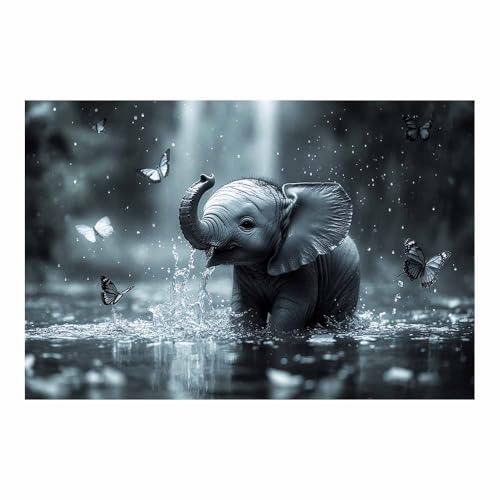 Poster sur toile éléphant noir blanc grand format déco murale 70x100
