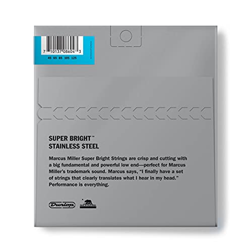 Jim Dunlop Dbmms45125 Marcus Miller Super Bright Bass Strings, Medium 5-String, .045–.125, 5 Strings/Set #TOP1