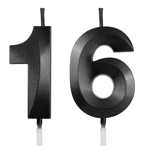 AndiluluBear Number 16 Birthday Candles 1.96 Inch Happy Birthday Cake Candles Cupcakes Topper Decoration for Birthday Party Wedding Anniversary Celebration Supplies (Black)