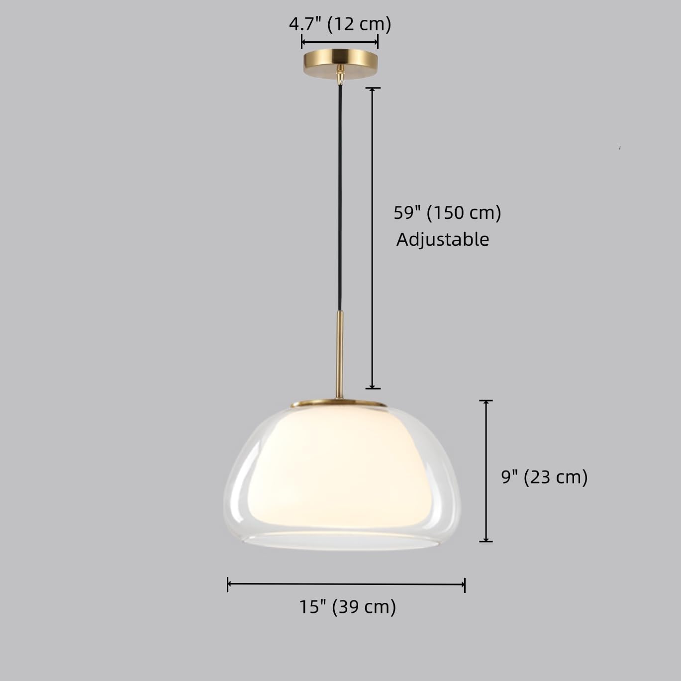 Modern Frosted Milk Glass Pendant Light Gold Mid-Century Hanging Lamp Double Glass Dome Pendant Lighting for Kitchen Island Clear and White Glass Shade - 15"