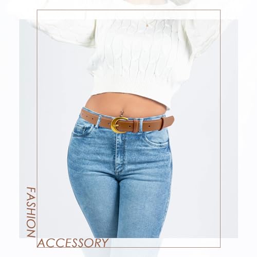 Women's Belts 2 Pack Leather Waist Belt for Jeans Dresses Pants Fashion Ladies Belt with Gold Buckle4