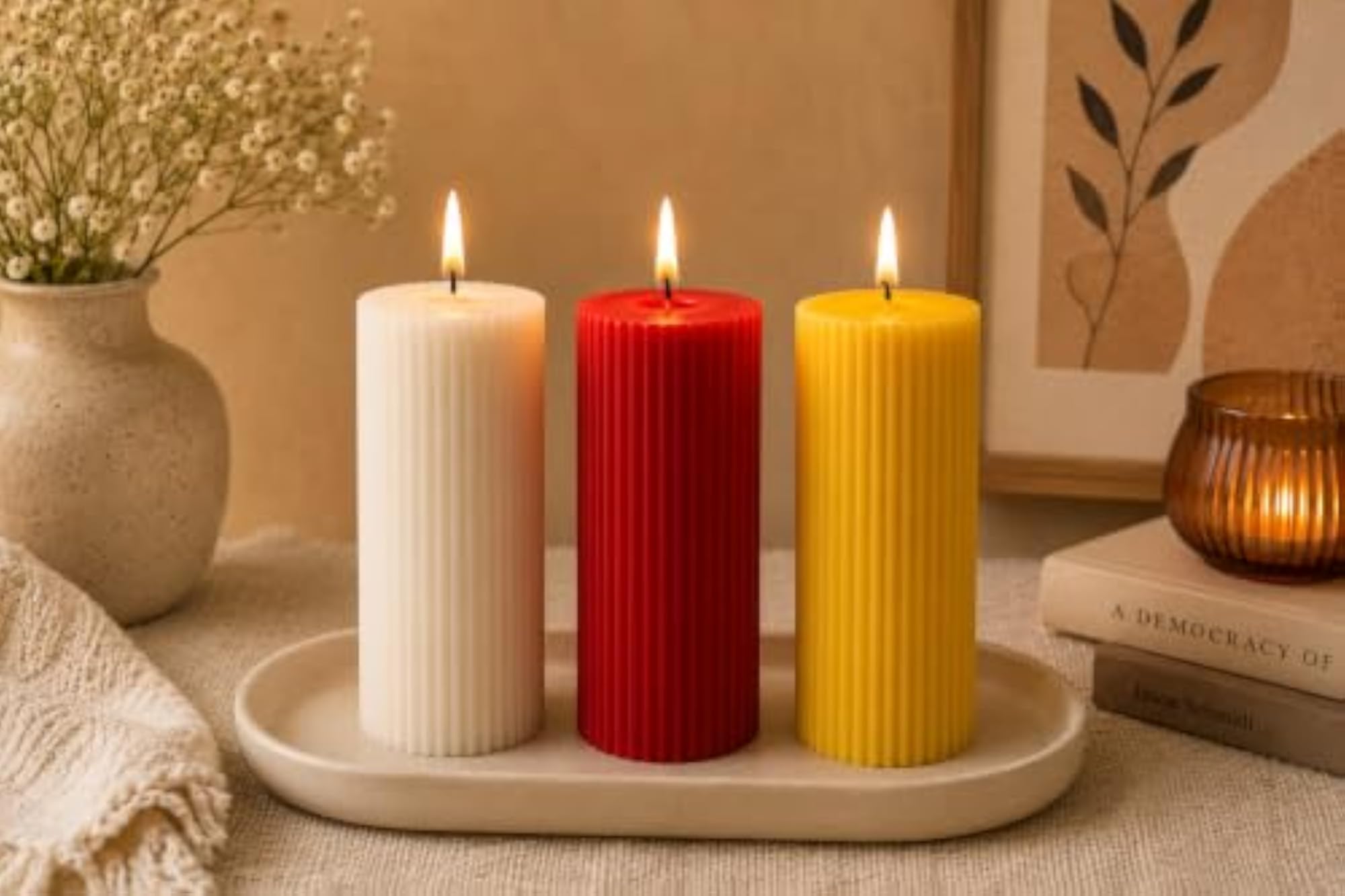 Classic Red Decorative Wax Candle for Home Decor