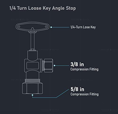 Image of Midline Valve 91358QS-OM-5 Water Supply Stop Valve with Quarter Turn Control Key; Angle Shut-off for Toilet, Sink, Dishwasher; 5 /8'' x 3 /8'' Compression; Chrome Plated Brass (5 PK)