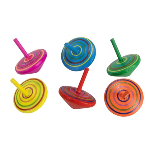 6473 Lot de 6 toupies spirales en bois pour enfant Hauteur 4 cm Diamètre 3,5 cm