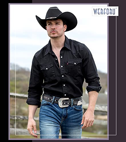 Werforu Men Women Rhinestone Western Rhinestone Studded Western Leather Belt Ladies Vintage Bling Cowboy Cowgirl Waist Belt For Jeans Pants,Fit Waist Size 26"-30", Black #TOP1
