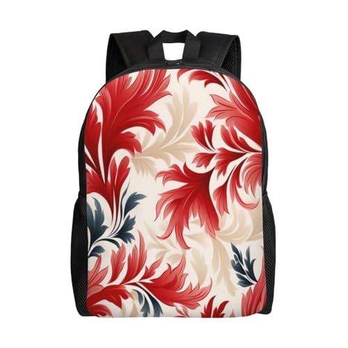 Durable Backpack Floral Red Beige Navy 16Inch Unisex Backpack Gym Casual Daypack for Women Men Gift