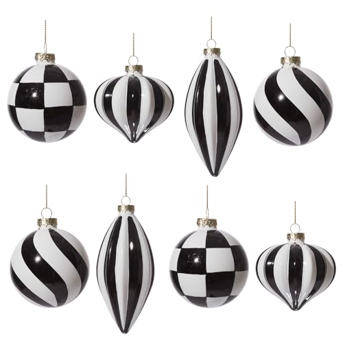 WDS WONDROUS Christmas Ornaments Black and White, 8 Pcs Christmas