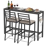 3Pcs Outdoor Patio Bar Set, 55' Rectangular High Top Table and Chairs Set with 2 Cushioned Bar Stools...
