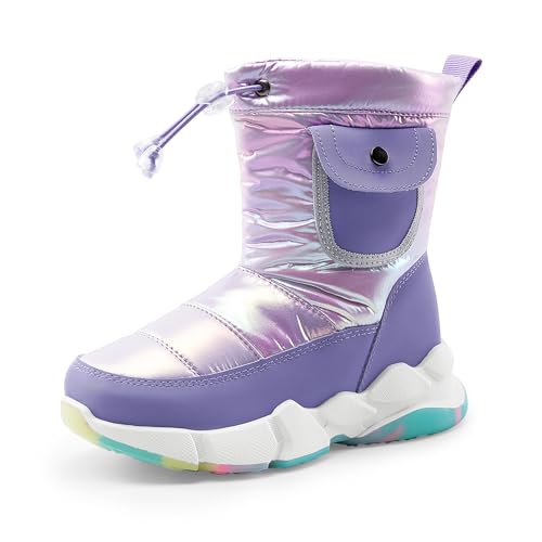 DREAM PAIRS Boys Girls Snow Boots Water Resistant Non-Slip Mid Calf Lightweight Athletic Outdoor Warm Winter Shoes for Little/Big Kids 1 Little Kid Light Purple/Purple