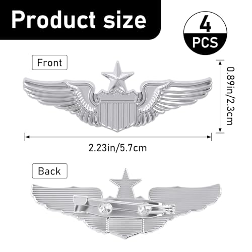 Image of 4Pcs Wings Pin Wing Pilot Air Force Senior Pilot Wing Badge