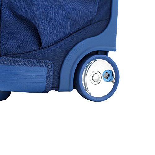J World New York Sunrise Rolling Backpack. Roller Bag with Wheels, Indigo, 18