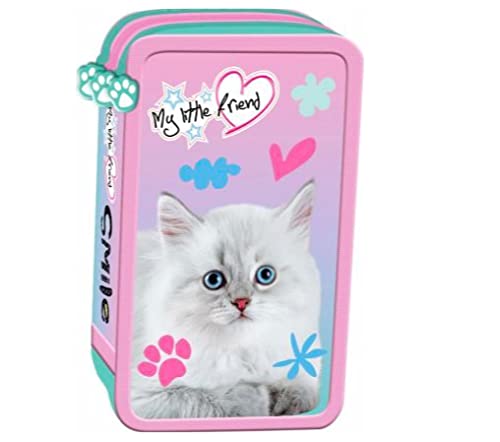 Katze White Cat 3-Fach 43 Teile Dreistöckig FEDERTASCHE FEDERMAPPE Federmäppchen mit Sticker-von-Kids4shop Cover